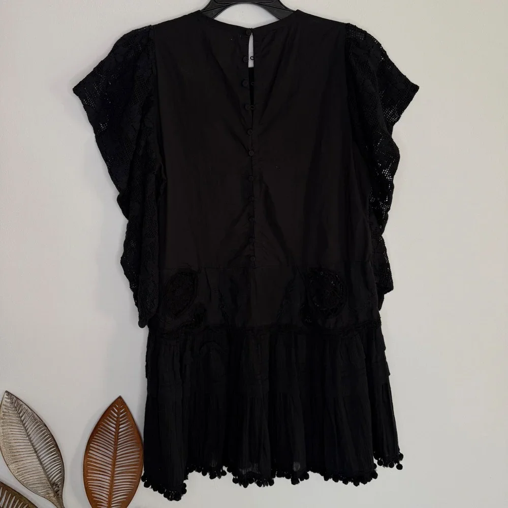 C30 Free People Place Nationale La Tourrache Lace Puff‎ Sleeve Embroidered Dress